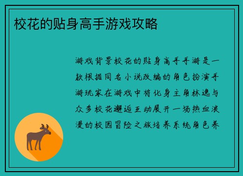 校花的贴身高手游戏攻略